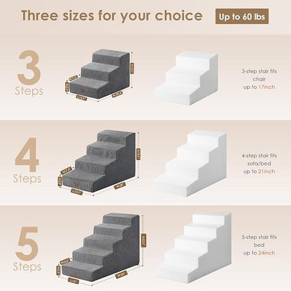 EHEYCIGA Dog Stairs for Small Dog 19.7”H, 4-Step Slope Dog Stairs for High Beds and Couch, Pet Steps with Non-Slip Bottom, Low Ramp and Larger Step Area