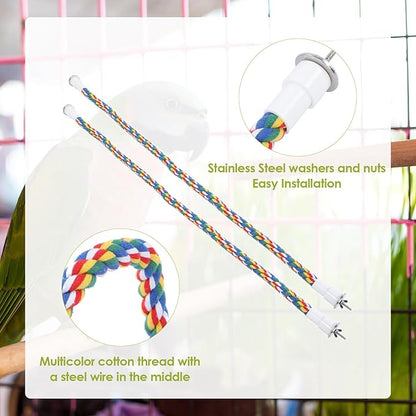 Cotton Rope Bird Perch, Spiral Bungee Toys for Parakeets, Cockatiels, Lovebirds, Finches, Colorful, 31.5 Inch, 2 Pack