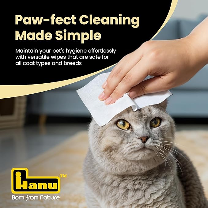 Hanu Pet Wipes for Dogs and Cats, Hypoallergenic, Cleans Tear Stains, Itching Relief, for face,Paws, Body and Butt, Peach Oolong