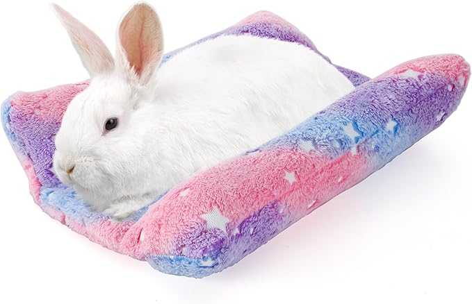 15.7X14 Inch Rabbit Bed, Padded Concave Bed for Small Animals, Cuddle Cushion Plush Mat with Cotton Lounger Pillows for Guinea Pigs, Rabbits, Rats, Hamsters, and Bearded Dragons (Pink)