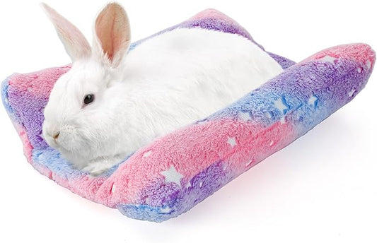 15.7X14 Inch Rabbit Bed, Padded Concave Bed for Small Animals, Cuddle Cushion Plush Mat with Cotton Lounger Pillows for Guinea Pigs, Rabbits, Rats, Hamsters, and Bearded Dragons (Pink)