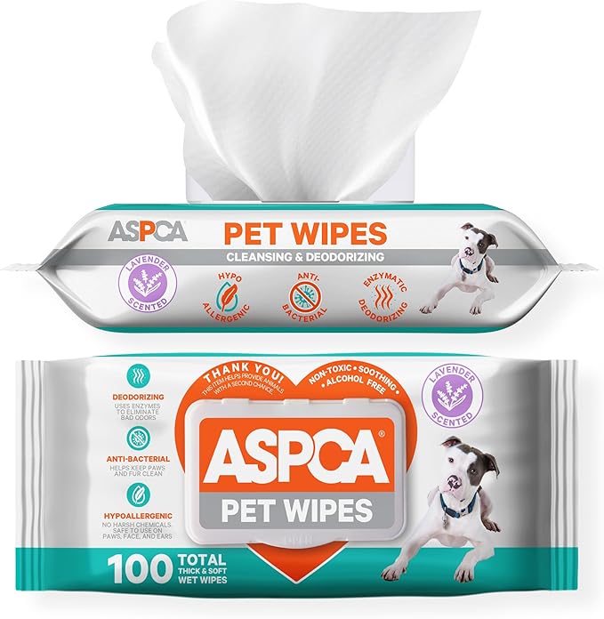 Grooming Wipes Hypoallergenic for Dogs & Cats of All Ages, Cleansing & Deodorizing - Lavender Scented - 100pk
