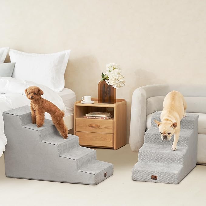 EHEYCIGA Dog Stairs for Small Dog 19.7”H, 4-Step Slope Dog Stairs for High Beds and Couch, Pet Steps with Non-Slip Bottom, Low Ramp and Larger Step Area