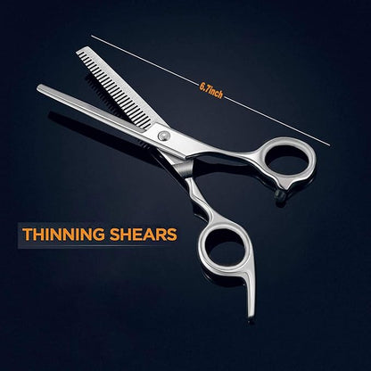 Dog Grooming Scissors,Pet Grooming Scissors with Thinning,Straight,Curved Down Shears great for Groomers,Home Grooming and Groomer Beginners (Scissors Kit with Tapered Tips)