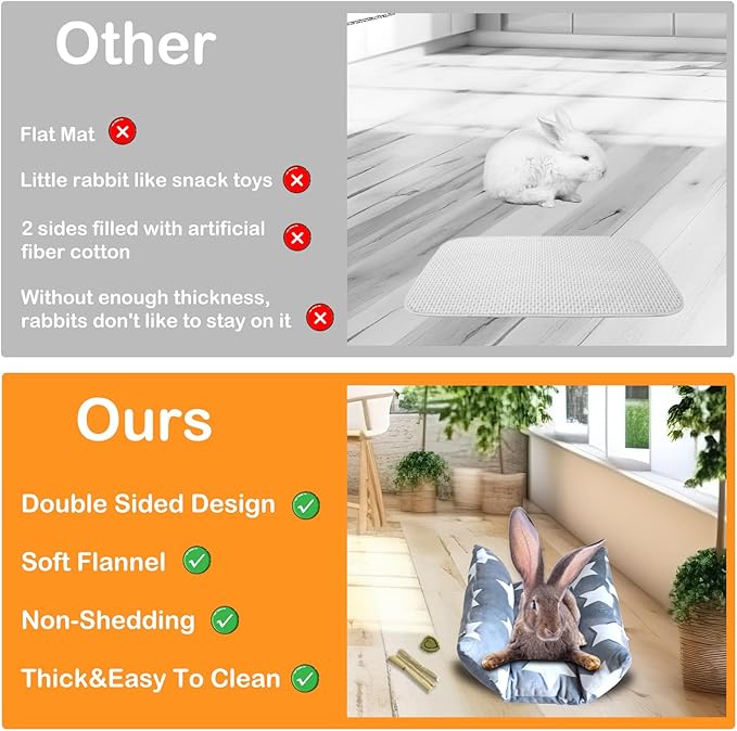 16.5 X 18in Removable and Washable Soft Rabbit Bed, Thickened and Softer Bunny Bed, Double-Sided Plush Rabbit Beds,Rabbits Concave Bed,Small Beds for Animals Indoor,Gray
