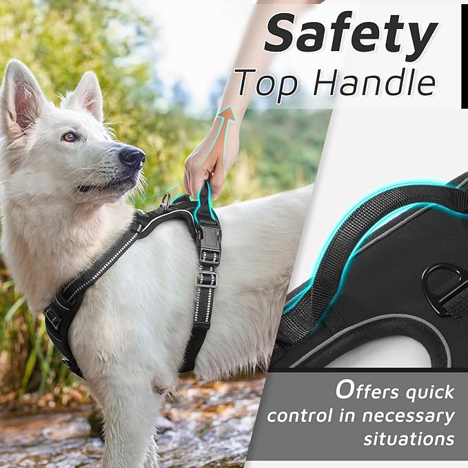 Dog Harness, No-Pull Pet Harness with 2 Leash Clips, Adjustable Soft Padded Dog Vest, Reflective No-Choke Pet Oxford Vest with Easy Control Handle for Medium Dogs, Black,