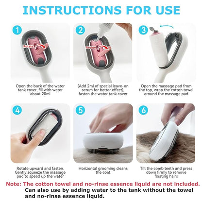 4 in 1 Pet Hair Removal Comb with Gravity Water Tank, Cat Dog Massage Brush Self Cleaning Grooming Wet Comb for Shedding Fur (Long Hair, 2PCS)