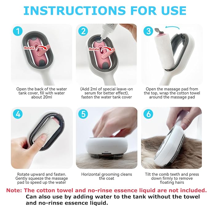 4 in 1 Pet Hair Removal Comb with Gravity Water Tank, Cat Dog Massage Brush Self Cleaning Grooming Wet Comb for Shedding Fur (Short Hair, 2PCS)