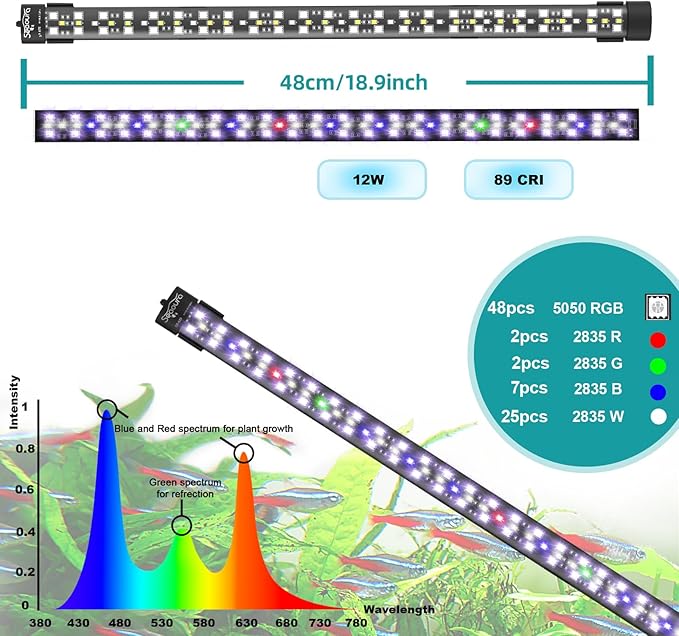 SEAOURA Submersible Aquarium Light for 20 to 35 Inch Fish Tank, 24/7 Cycle Fish Tank Light with Timer, Aquarium Plant Light with Full Spectrum+7 Single Colors, Auto On/Off, Adjustable Brightness