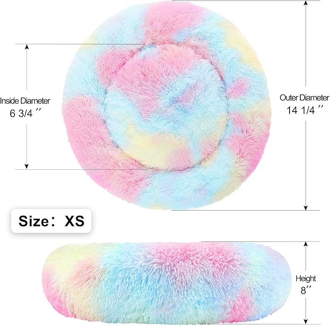 NOYAL Calming Donut Dog Bed for Small to Medium Dogs & Cats - Plush Faux Fur Anti-Anxiety Pet Bed with Machine Washable Cover & Non-Slip Base