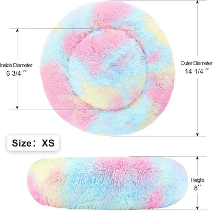NOYAL Calming Donut Dog Bed for Small to Medium Dogs & Cats - Plush Faux Fur Anti-Anxiety Pet Bed with Machine Washable Cover & Non-Slip Base
