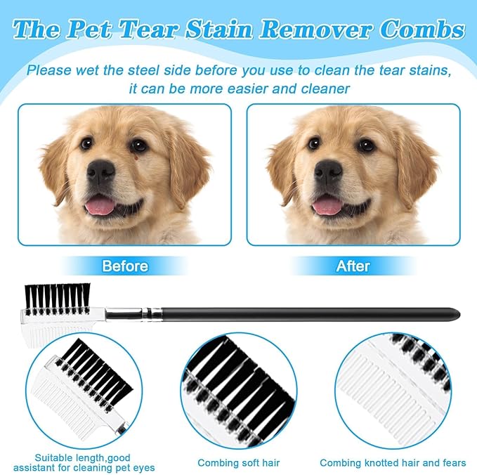 6 Pieces Pets Grooming Comb Kit Flea Lice Combs Pet Eye Tear Stain Remover Combs for Small Dogs Puppies Cats Remove Knots Crust Mucus Floating Hair