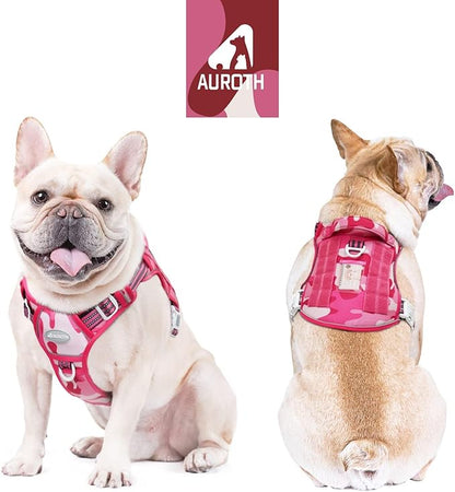 Auroth Tactical Dog Harness for Small Medium Large Dogs No Pull Adjustable Pet Harness Reflective K9 Working Training Easy Control Pet Vest Military Service Dog Harnesses Small, Pink Camo