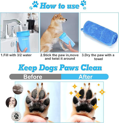 Dog Paw Cleaner,ALLYGOODS Portable Pet Feet Washer Cup Cleaners with Soft Silicone Bristles Grooming Supplies for Medium Large Dogs Includes Bath Brush and Towel BPA Free Durable