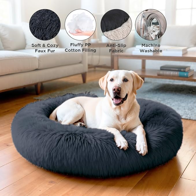 Large Donut Dog Bed, Calming Dog Bed Washable Ideal for Small to Large Dogs and Cats & Round Dog Bed,Anti-Anxiety Multiple Sizes (Blue, Combo Large (37.5" L x 37.5" W x 8.5" Th))