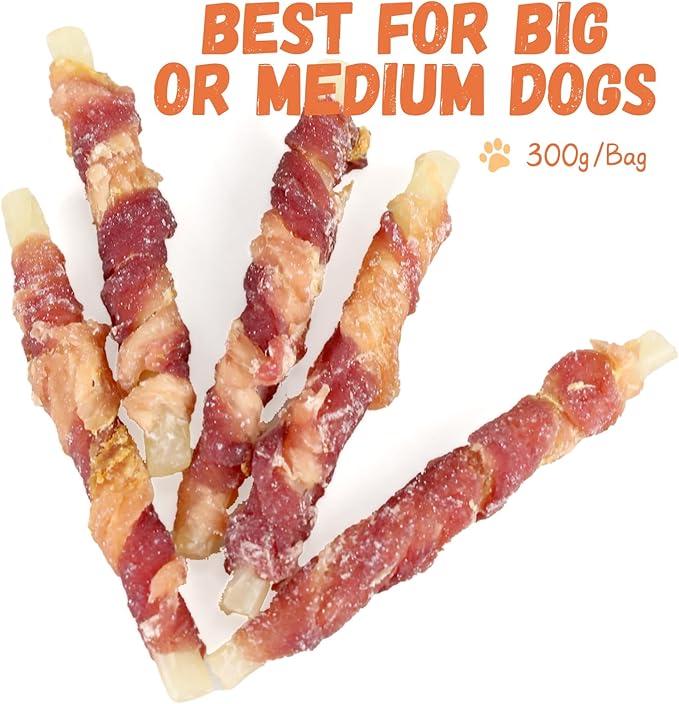 Chicken Duck Wrapped Cod Sticks for Dogs, Grain-Free Rawhide-Free Natural Dog Treats Training Rewards Snacks Dog Soft Chews Treats 15-17 Counts