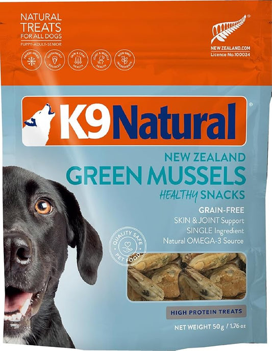 K9 Natural - Grain Free Freeze Dried Dog Treats - New Zealand Green Lipped Mussel Bites, 1.76oz
