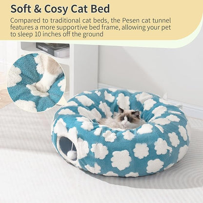 Pesen Cat Tunnel Bed with Soft Cushion, Cat Toys for Indoor Cats Enhance Bonding Between Pets and Owners, Encourage Exploration, and Satisfy Natural Instincts for Kittens, Dogs, and Rabbits