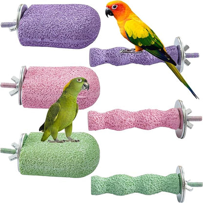6 Pack Bird Beak Grinding Calcium Stone, Parrot Cage Perch Stand Platform Foot Claws Trimmer, Parrot Teething Stone Toy, Bird Cage Accessories for Parakeet, Rabbit, Bunny, Hamster, Chinchilla (Small)