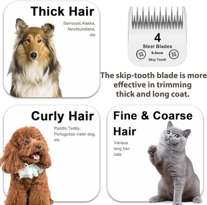 4 Skip Tooth Blades,Detachable Pet Dog Grooming Steel Bladeï¼_ompatible with Andis,Oster A5,Wahl KM10 Series Clippers,Cut Length 3/8-Inch (9.5mm)