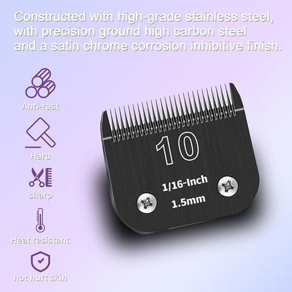 10# Detachable Pet Dog Grooming Blades, Compatible with Ainds, Oster A5, Wahl KM-10 and Other Series Clippers, Size: 10# Blade 1/16-Inch 1.5mm Cut Length. Black-3Pcs.