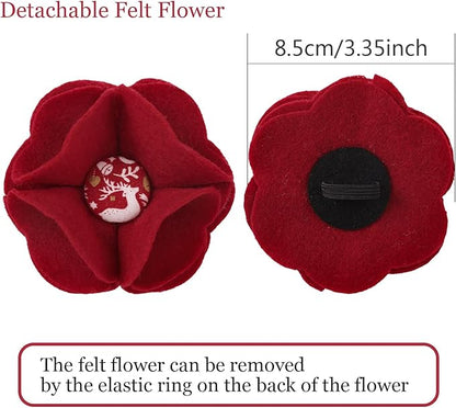 ARING PET Christmas Dog Collar-Red Dog Collar with Felt Flowers, Cotton Christmas Girl Dog Collars Pet Collars with Metal Buckle