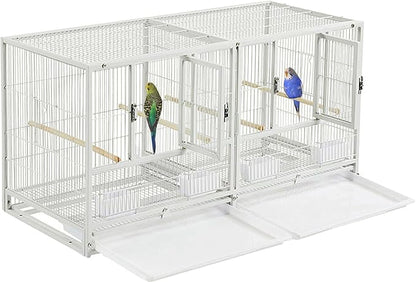 Combo Breeding Stacker Center Divided Breeder Bird Flight Double Rolling Cage with Side Breeding Nest Door Single Stacker