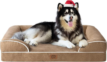 EHEYCIGA Orthopedic XL Dog Beds, Waterproof Memory Foam Dog Bed for Extra Large Dogs, Non-Slip Bottom and Egg-Crate Foam Big Dog Couch Bed with Washable Removable Cover, Camel