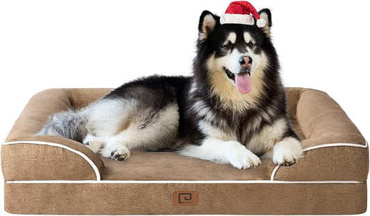 EHEYCIGA Orthopedic XL Dog Beds, Waterproof Memory Foam Dog Bed for Extra Large Dogs, Non-Slip Bottom and Egg-Crate Foam Big Dog Couch Bed with Washable Removable Cover, Camel