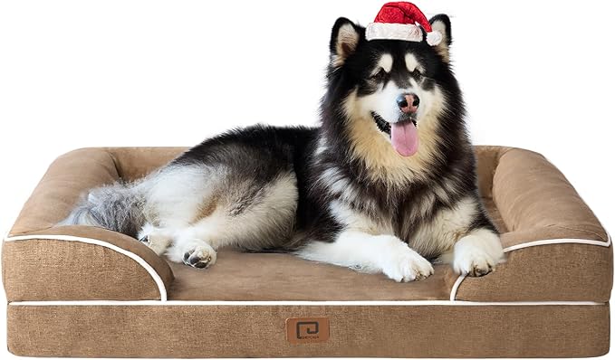 EHEYCIGA Orthopedic Dog Beds for Extra Large Dogs, Waterproof Memory Foam XXL Dog Bed with Sides, Non-Slip Bottom and Egg-Crate Foam Big Dog Couch Bed with Washable Removable Cover, Camel