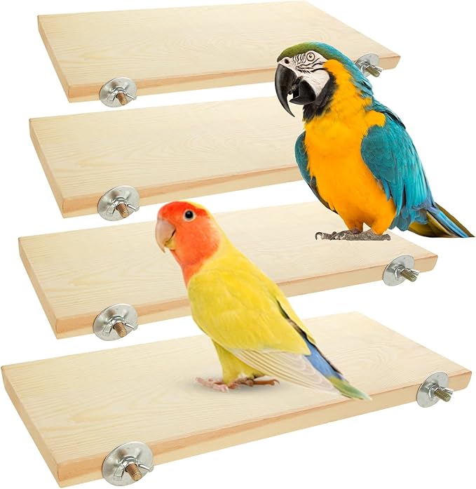 4 Pack Bird Perch Stand 12.4×5.3 Inch Parrot Wood Platform Rectangle Wood Perch Stand Board Shelf for Parrots Birds Budgie Parakeet Cockatiel Hamster Chinchilla Gerbil