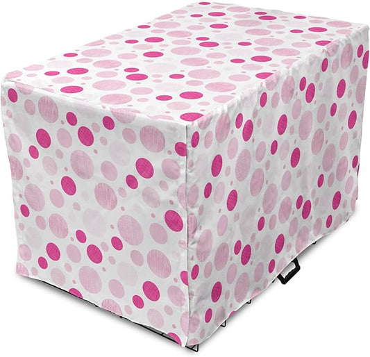 Ambesonne Abstract Dog Crate Cover, Pastel Circles Geometric Round Ovals with Hand Drawn Wavy Stripes, Easy to Use Pet Kennel Cover for Medium Large Dogs, 42 Inch, Magenta Pale Pink