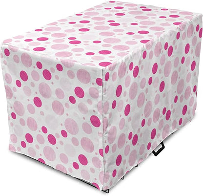Ambesonne Abstract Dog Crate Cover, Pastel Circles Geometric Round Ovals with Hand Drawn Wavy Stripes, Easy to Use Pet Kennel Cover for Medium Large Dogs, 48 Inch, Magenta Pale Pink