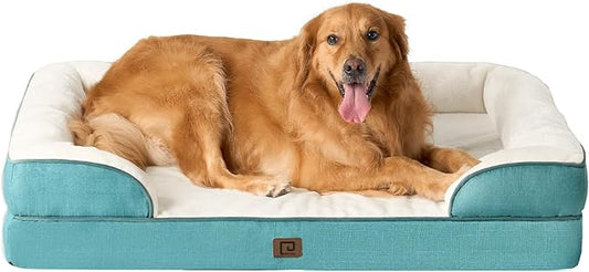 EHEYCIGA Orthopedic Dog Beds for Extra Large Dogs, Waterproof Memory Foam XL Dog Bed with Sides, Non-Slip Bottom and Egg-Crate Foam Big Dog Couch Bed with Washable Removable Cover, Turquoise Blue