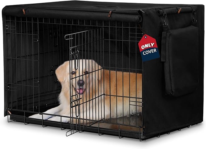 600D Dog Crate Cover, Waterproof Pet Kennel Cover with Storage Bag Cover Fit for 24 Inch Wire Crate Dog Cage, 24 Inches, Black