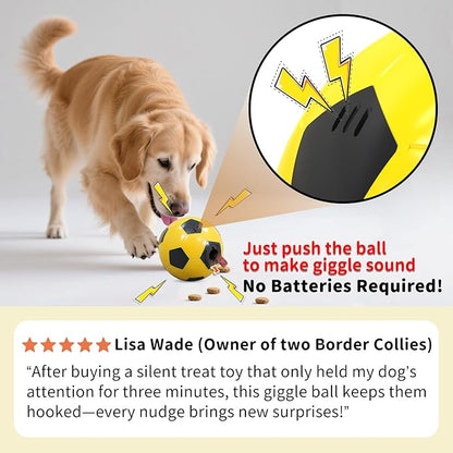 Interactive Dog Toys Treat Dispensers - Giggle Squeaky Dog Soccer Ball Rewards Puzzle to Keep Them Busy, Mental Stimulation Enrichment Food Dispensing for Small Medium Large Breeds, Yellow