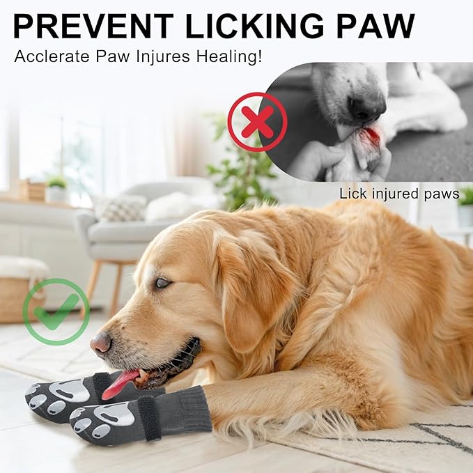 BEAUTYZOO Dog Socks, Non Slip Dog Socks to Prevent Licking Paws -Dog Shoes for Hot/Cold Pavement, Dog Boots & Paw Protectors, Dog Booties for Hardwood Floors, Small Medium Large Senior Dogs
