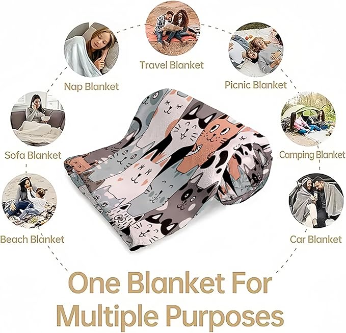 Cat Blanket, Cats Gifts for Girls Women, Cat Gift for Cats Lovers, Birthday Gifts Decor Throw Blanket 50"x60"