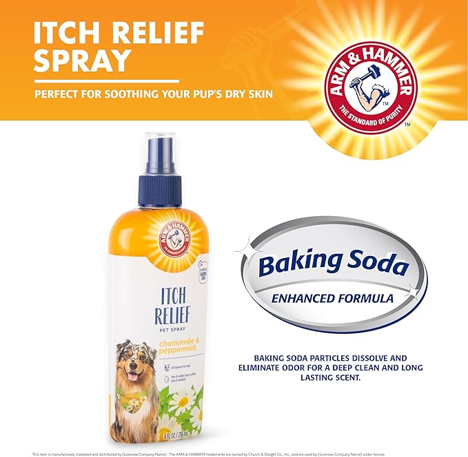 Arm & Hammer for Pets Itch Relief Spray for Dogs - Dog Itch Relief with Baking Soda Chamomile & Peppermint Scent - Professional Dog Skin Care Spray - Anti Itch Spray for Dog, Itchy Dog Skin Relief 8oz