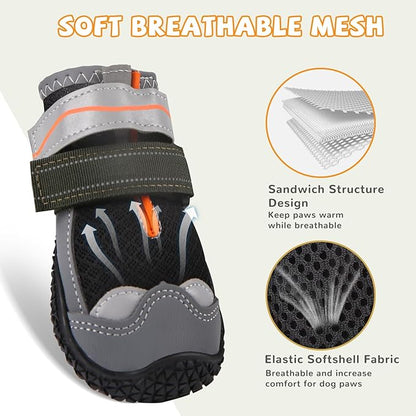 Dog Boots for Large Dogs, Medium Dog Shoes for Hot Pavement, Waterproof Dog Booties with Reflective Strap, Non- Slip, Dog Shoes for Snowy Hardwood Floor Hiking Outdoor Walking Size 7