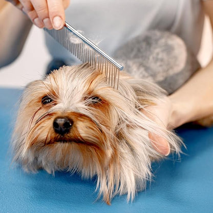 2PCS Pet Steel Combs, Rounded Ends Dog Grooming Comb Silver Cat Steel Grooming Tool Remove Matted Fur Dog Cat Comb Tool Pet Dematting Comb for Long and Short Haired Dogs Cats