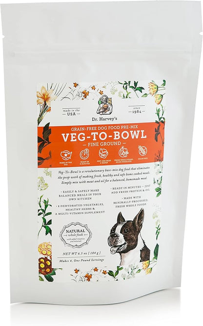 Dr. Harvey's Veg-to-Bowl Fine Ground Dog Food, Human Grade Dehydrated Base Mix for Dogs, Grain Free Holistic Mix for Small Dogs Trial Size (6.5 oz)