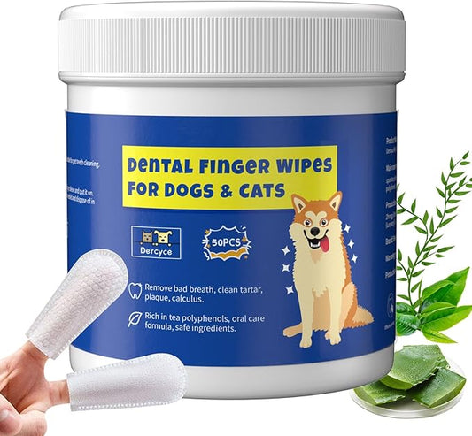 50Pcs Teeth Cleaning Wipes for Dogs & Cats, Dog Dental Care Wipes, Disposable Gentle Cleaning & Gum Care Pet Wipes