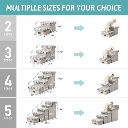 Dog Stair for Small Dogs with Storage, 17.7" H Foldable Pet Step with Soft Leakproof Cover, Older Cat Ramp for Couch Sofa Bed, Lightweight, Comfort, 33x13x17.7 inch, 4 Tiers, Leopard