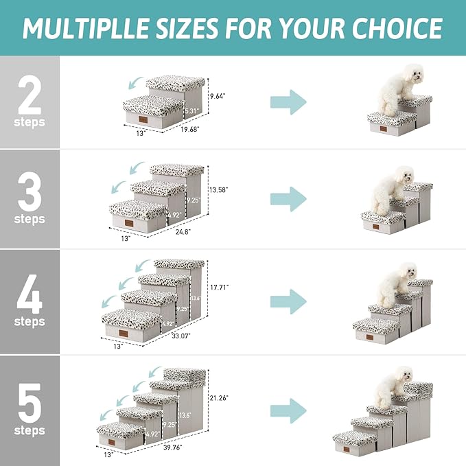 Dog Stair for Small Dogs with Storage, 13.6" H Foldable Pet Step with Soft Leakproof Cover, Older Cat Ramp for Chair Couch Sofa, Lightweight, Comfort, 24.8x13x13.6 inch, 3 Tiers, Leopard