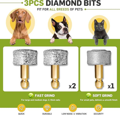 Dog Nail Grinder Super Quiet Dog Nail Trimmers 3 Grinding Wheels 3 Speed Rechargeable Pet Nail Grinder LED Display Dog Nail Clippers Kit for Large Medium Small Dogs Cats Dog Nail File Toenail Clippers