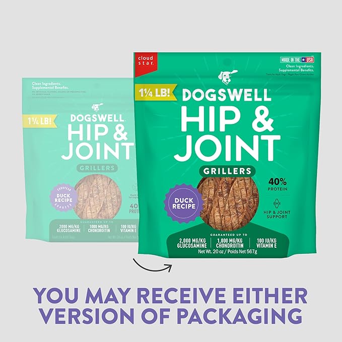 DOGSWELL 100% Grilled Meat Dog Treats, Made in The USA with Glucosamine, Chondroitin & New Zealand Green Mussel for Healthy Hips, 20 oz. Duck