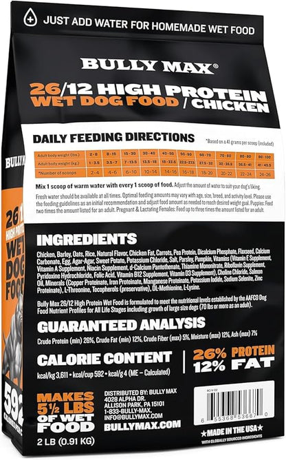 Bully Max Wet Dog Food - Instant Fresh Dehydrated High Protein Soft Puppy & Adult Dog Food with Chicken - Healthy Muscle Growth for Small & Large Breeds - 4 Dry Pounds (Makes 11 lbs. of Wet Food)