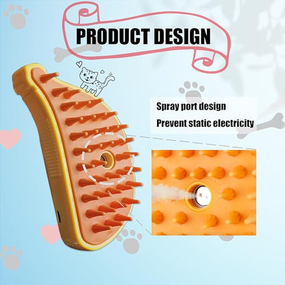 3 in 1 Water Brush with Steam for Pet Grooming - Dog and Cat Grooming Brush with Steam, Cepillo Para Gatos ALD-001-Y (Banana Yellow)