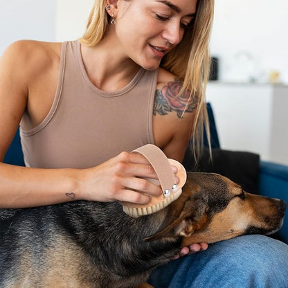 Natural Soft Boar Bristle Pet Brush Palm Sleek Dog Cat Brush for Short Haired Pets Gentle Elastic Band Non Slip Grip Handle for Daily Grooming Shower Bath Massage Shedding Detangling